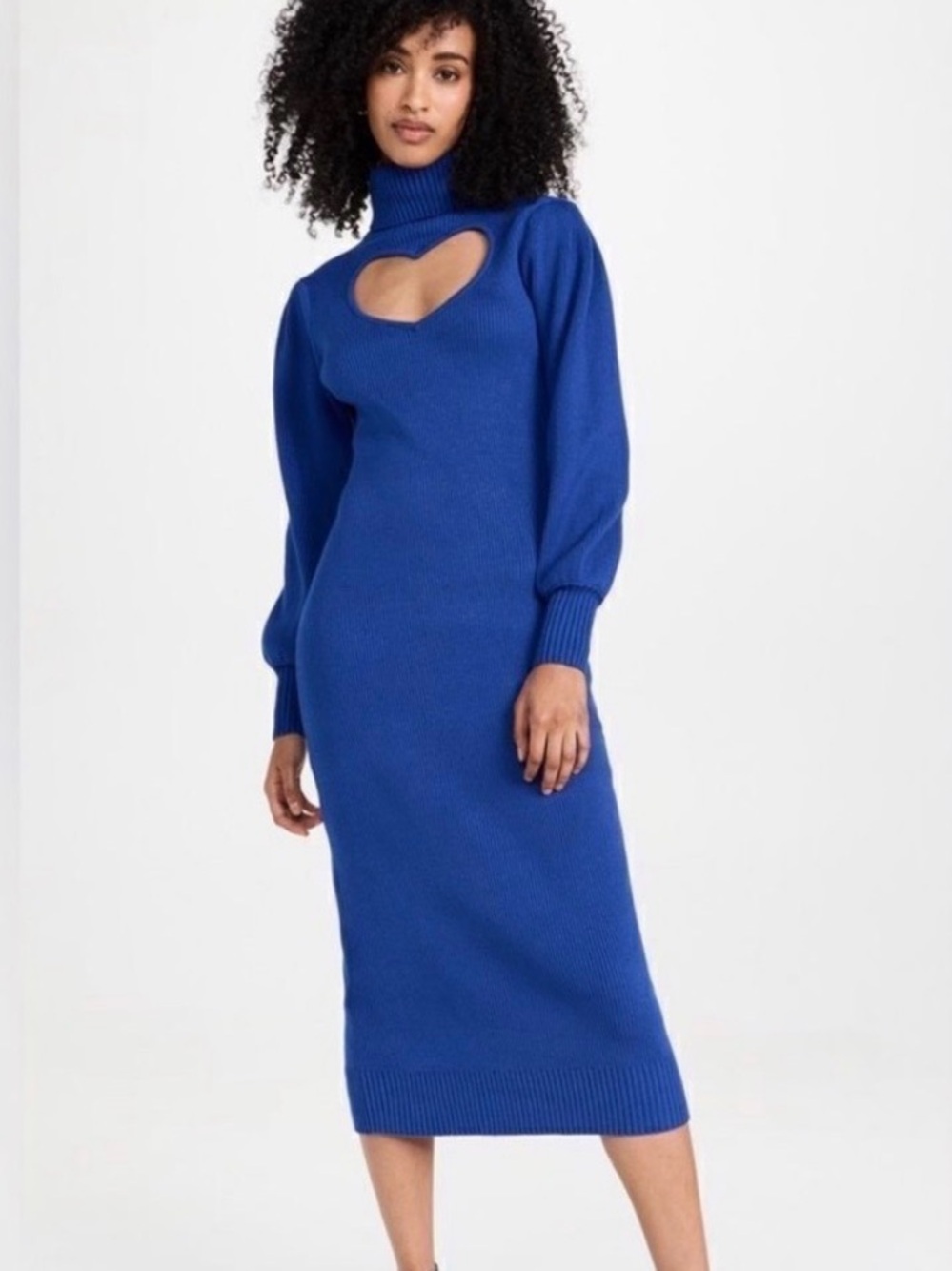 FARM Rio Royal Blue Heart Cutout Turtleneck Midi Dress